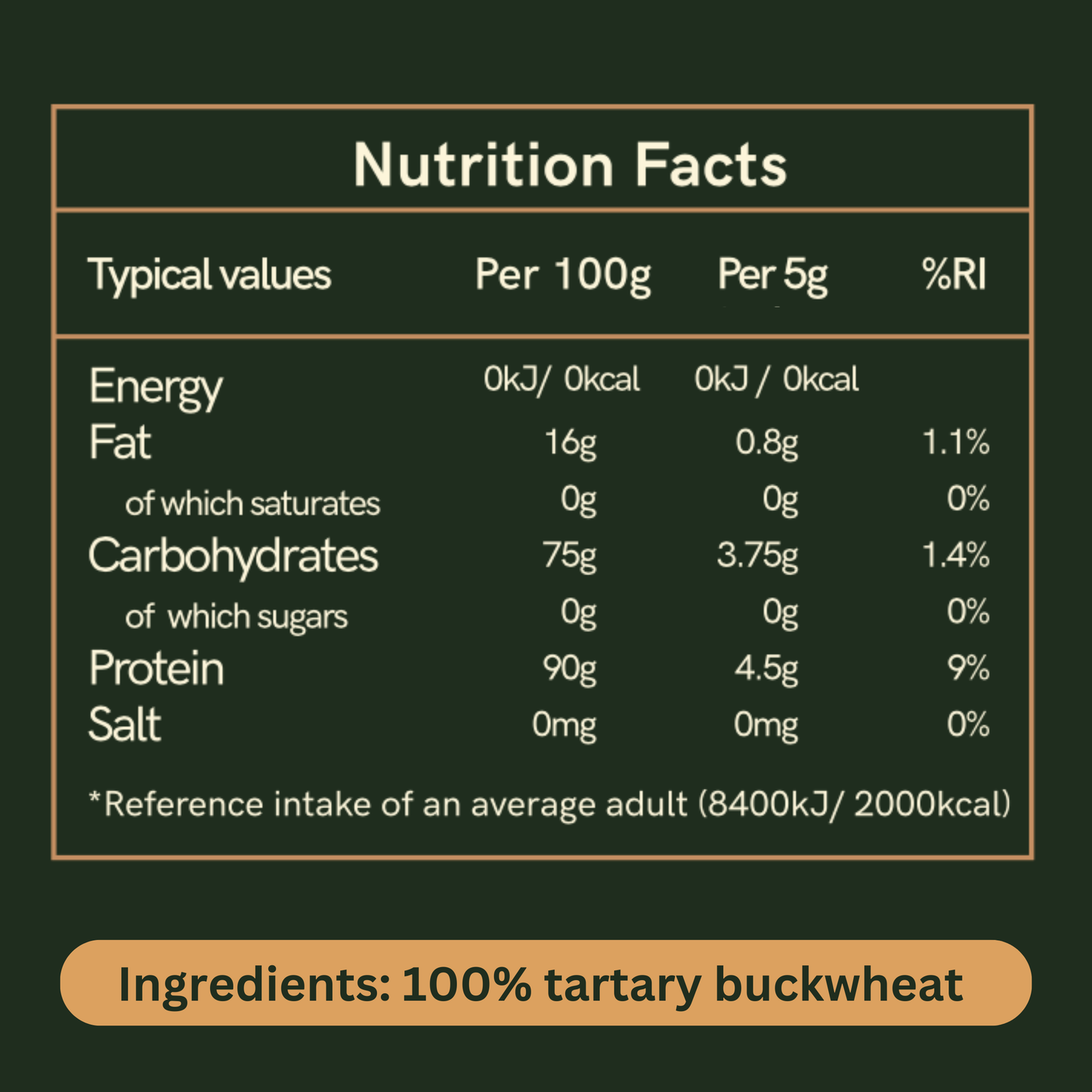 Buckwheat Tea Soba-cha Nutrition facts Calories
