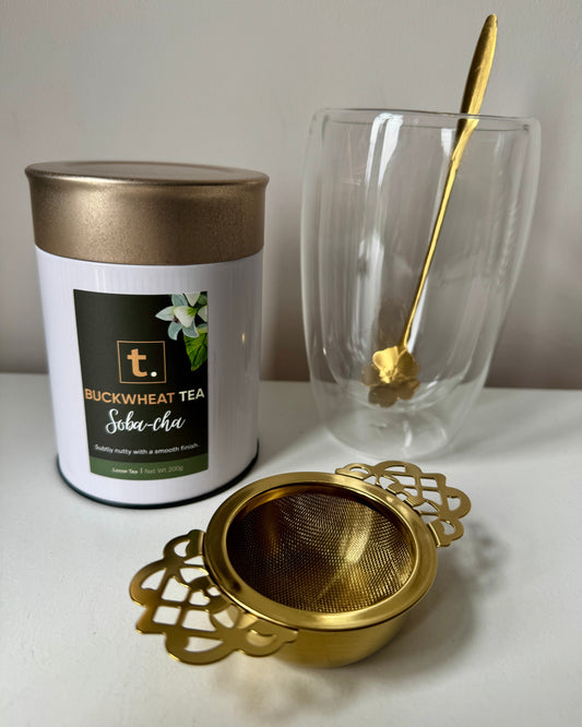 buckwheat tea, loose tea set with strainer